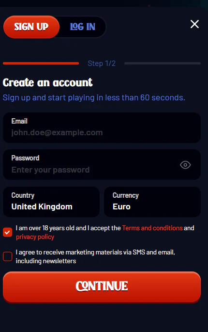 Dracula Casino account registration and secure player login