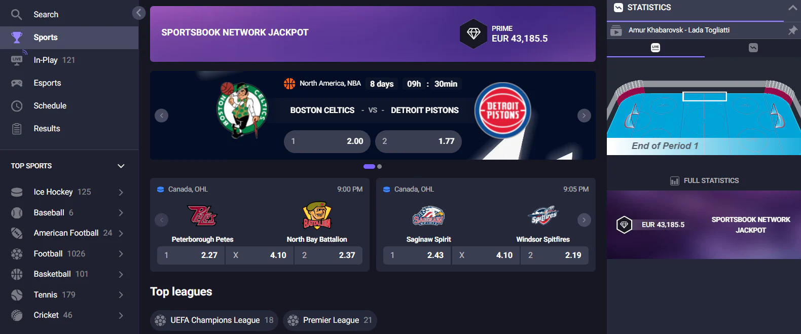 Sports and esports betting options at Dracula Casino